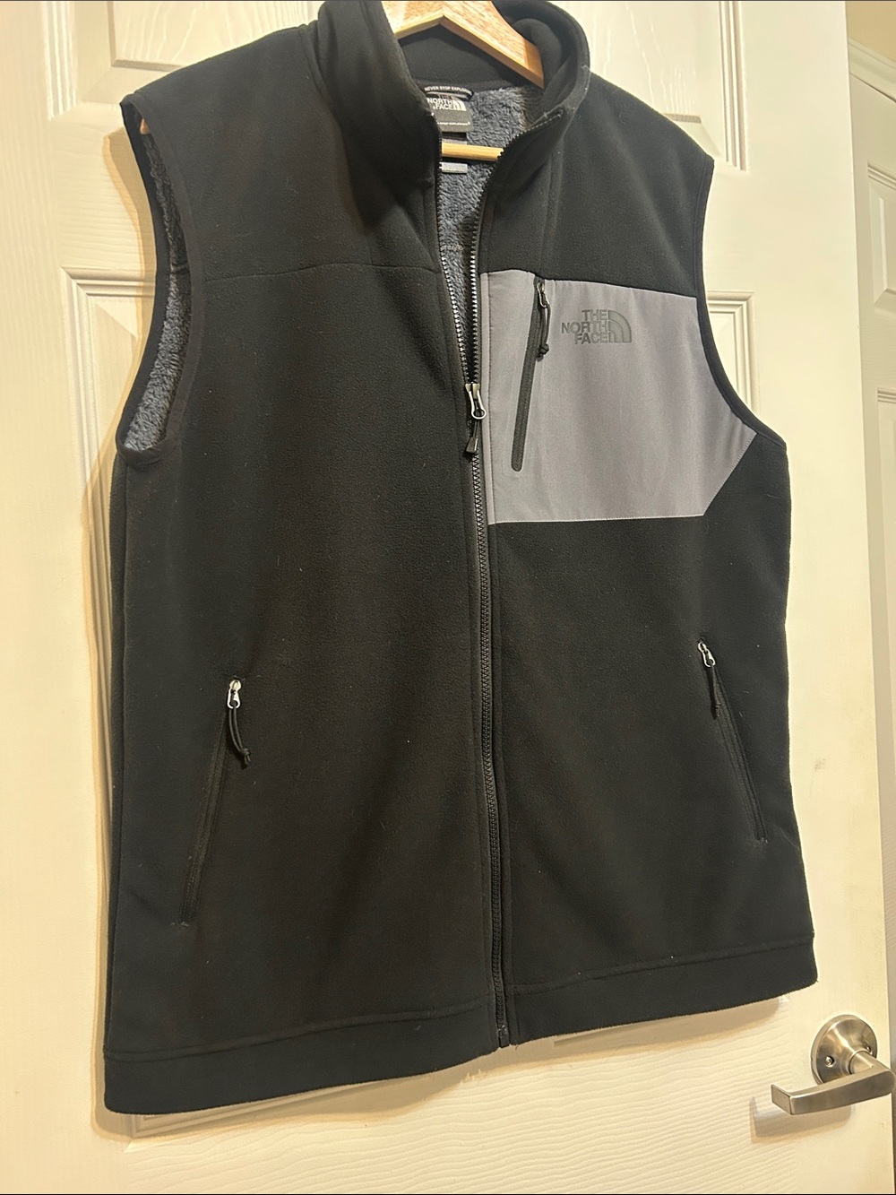 The North Face Black Fleece Vest with Gray Chest Panel LG